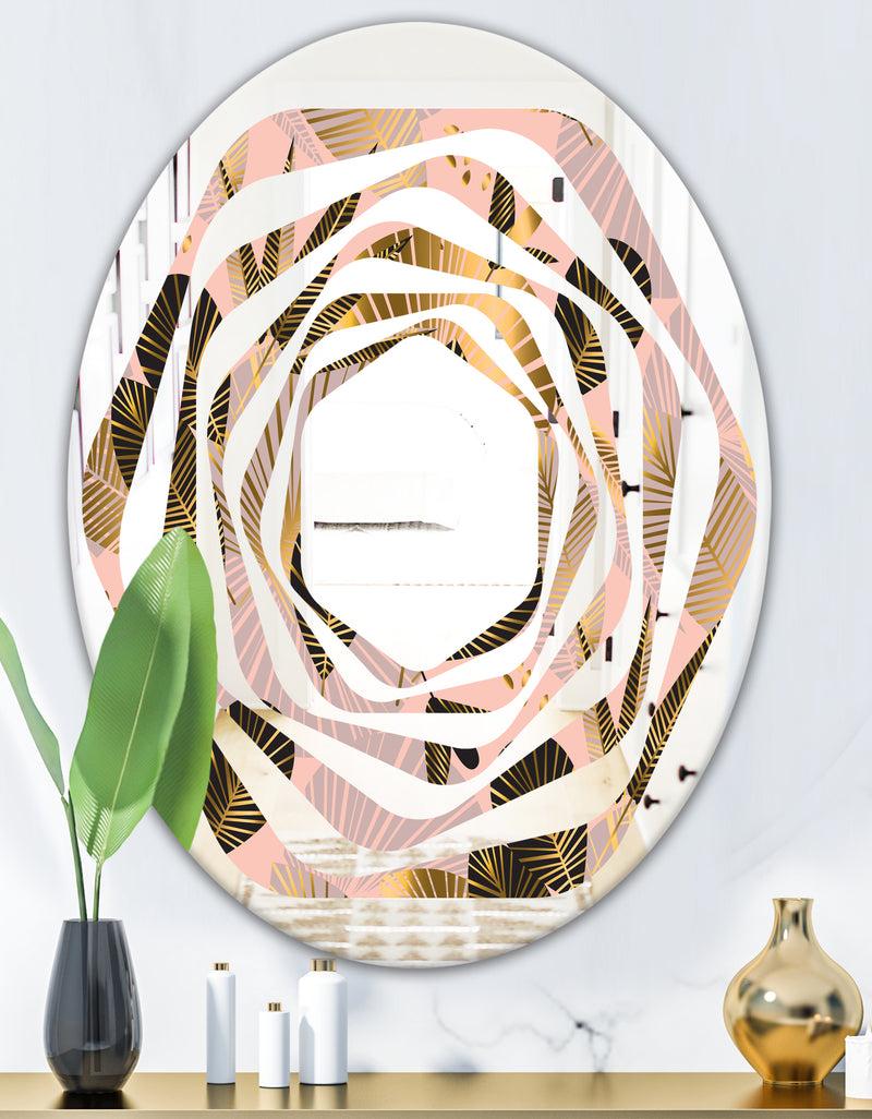 DesignQ Golden Foliage III - Modern Round Or Oval Wall Mirror - Whirl