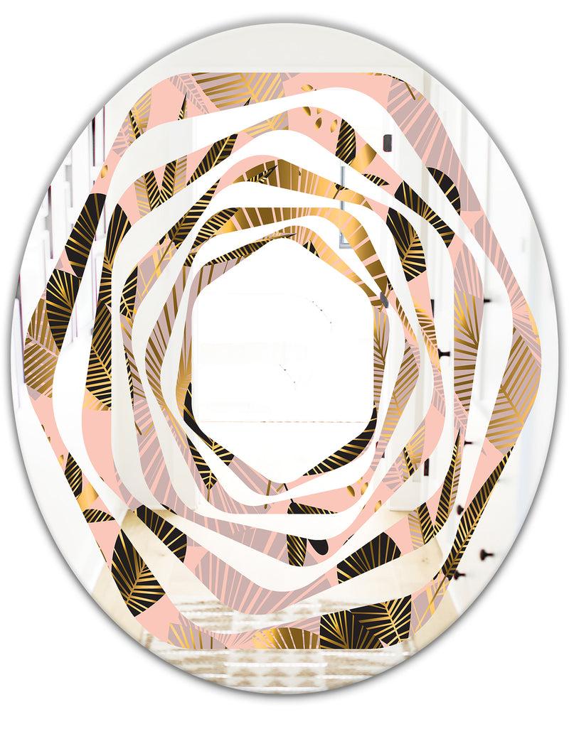 DesignQ Golden Foliage III - Modern Round Or Oval Wall Mirror - Whirl