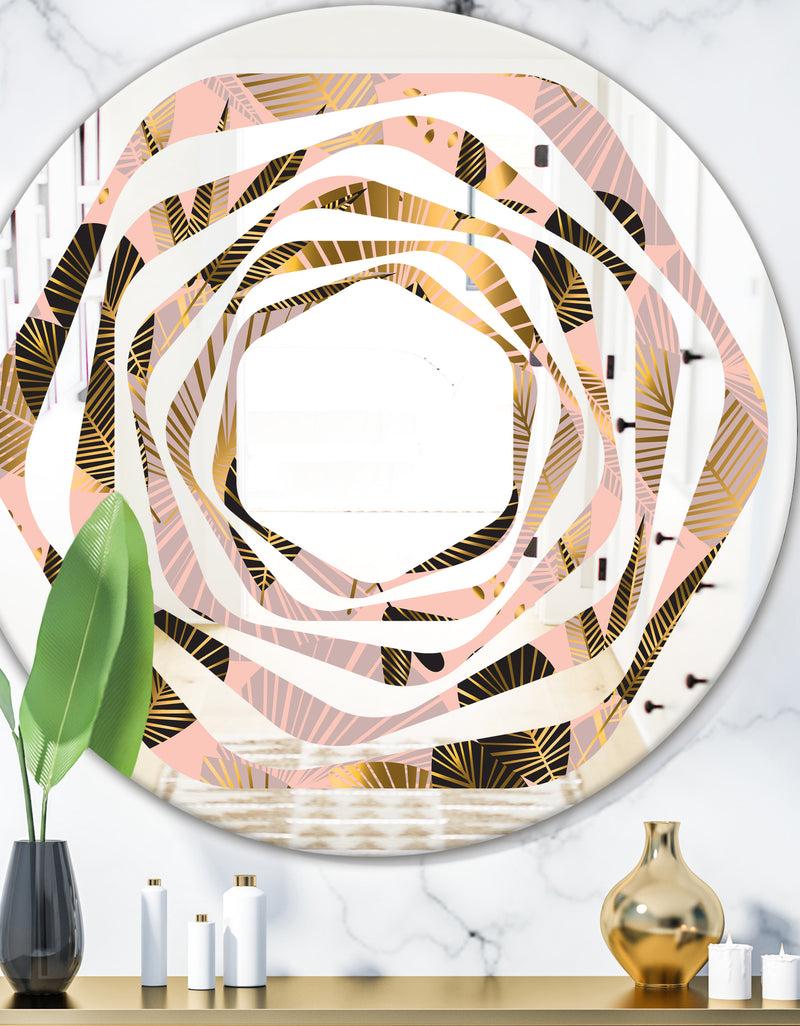 DesignQ Golden Foliage III - Modern Round or Oval Wall Mirror - Whirl