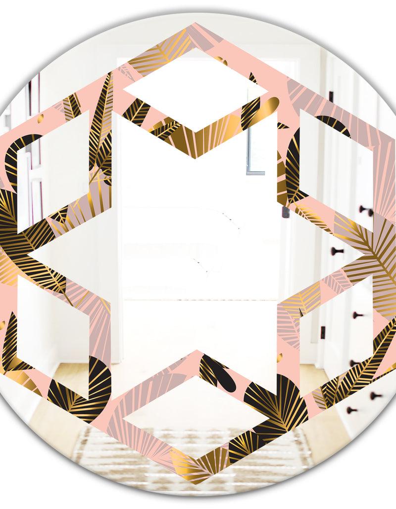DesignQ Golden Foliage III - Modern Round Or Oval Wall Mirror - Hexagon Star