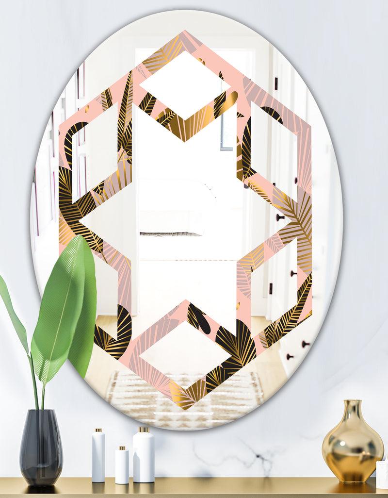 DesignQ Golden Foliage III - Modern Round Or Oval Wall Mirror - Hexagon Star