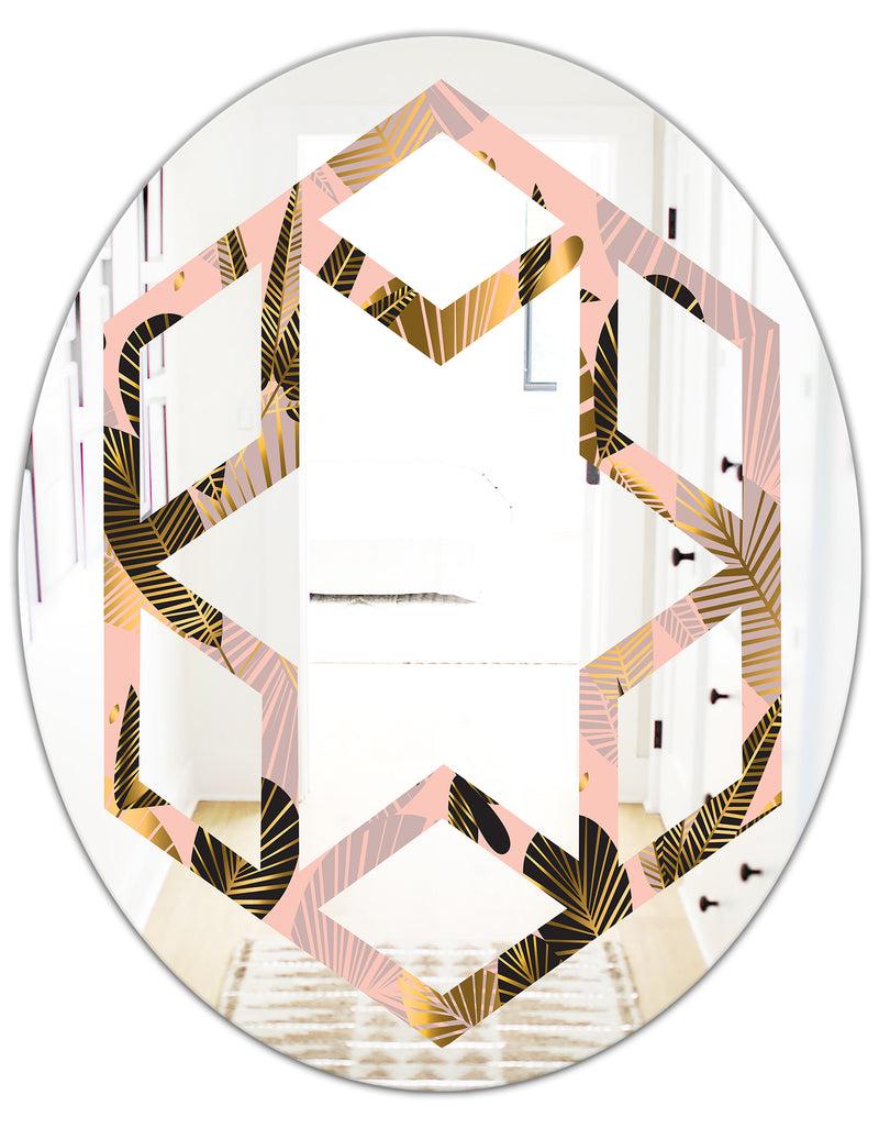 DesignQ Golden Foliage III - Modern Round Or Oval Wall Mirror - Hexagon Star