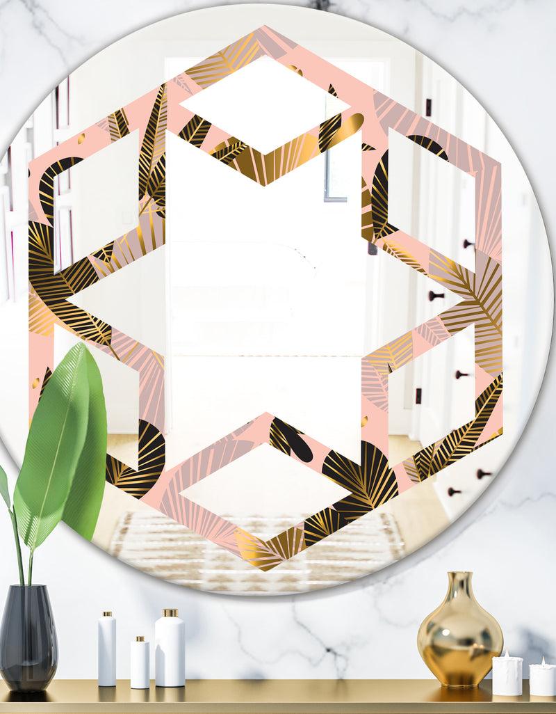 DesignQ Golden Foliage III - Modern Round or Oval Wall Mirror - Hexagon Star