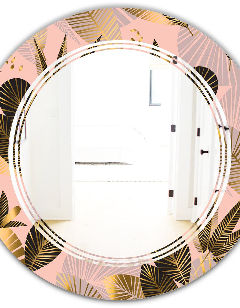 DesignQ Golden Foliage III - Modern Round Or Oval Wall Mirror - Triple C