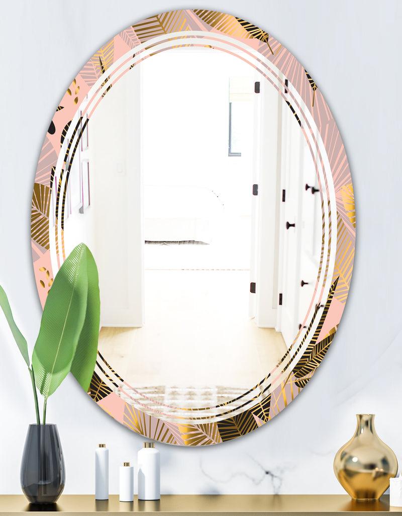 DesignQ Golden Foliage III - Modern Round Or Oval Wall Mirror - Triple C