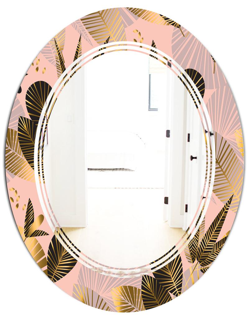 DesignQ Golden Foliage III - Modern Round Or Oval Wall Mirror - Triple C