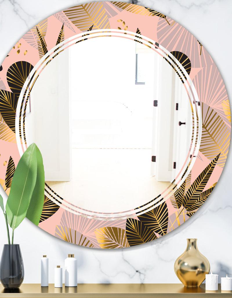 DesignQ Golden Foliage III - Modern Round or Oval Wall Mirror - Triple C