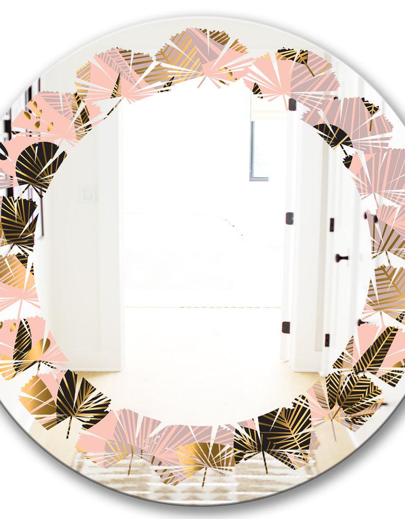 DesignQ Golden Foliage III - Modern Round Or Oval Wall Mirror - Leaves