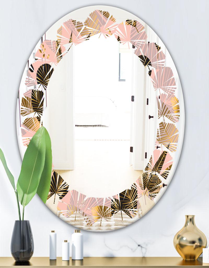 DesignQ Golden Foliage III - Modern Round Or Oval Wall Mirror - Leaves