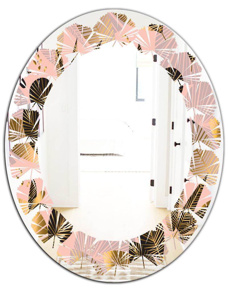 DesignQ Golden Foliage III - Modern Round Or Oval Wall Mirror - Leaves