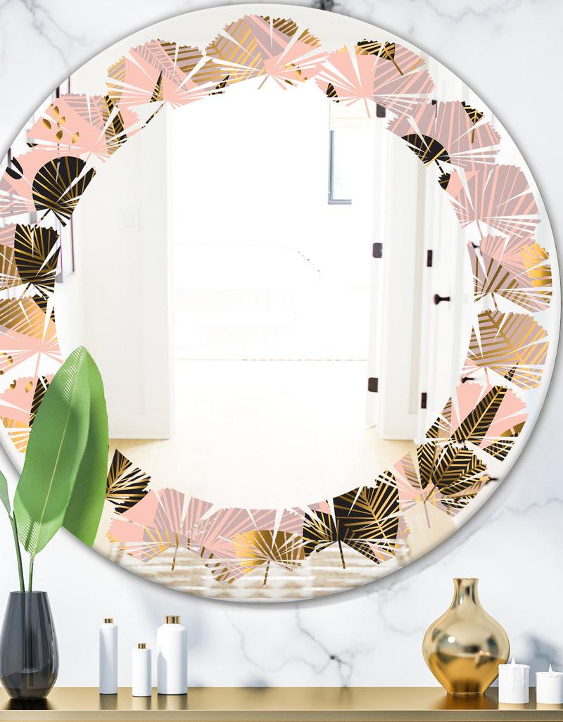 DesignQ Golden Foliage III - Modern Round or Oval Wall Mirror - Leaves