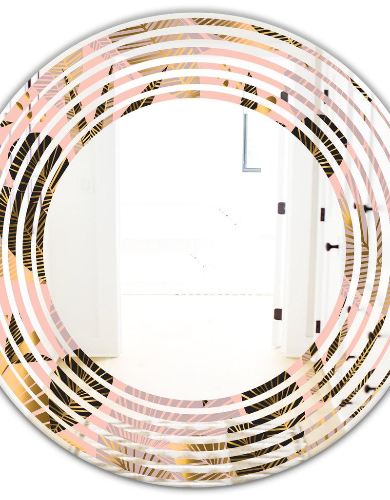 DesignQ Golden Foliage III - Modern Round Or Oval Wall Mirror - Wave