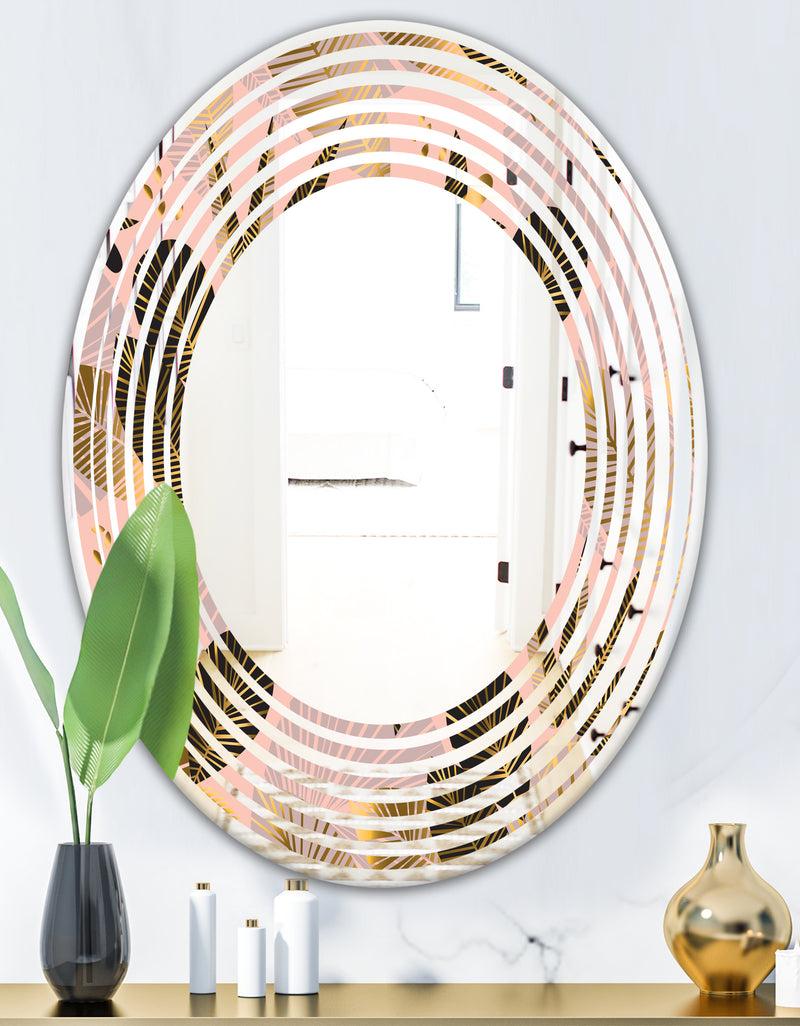 DesignQ Golden Foliage III - Modern Round Or Oval Wall Mirror - Wave