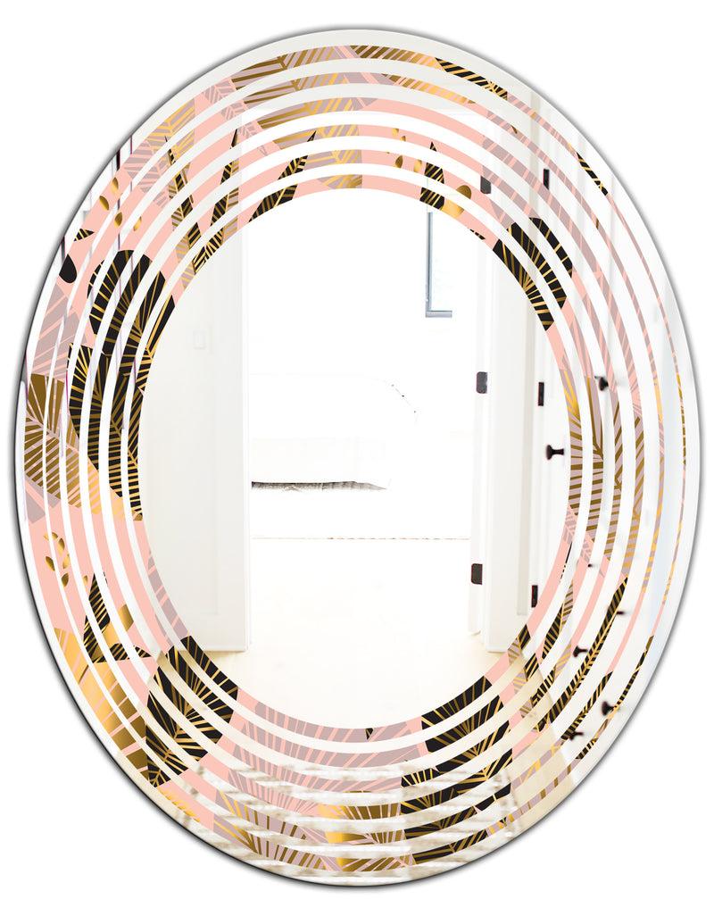 DesignQ Golden Foliage III - Modern Round Or Oval Wall Mirror - Wave