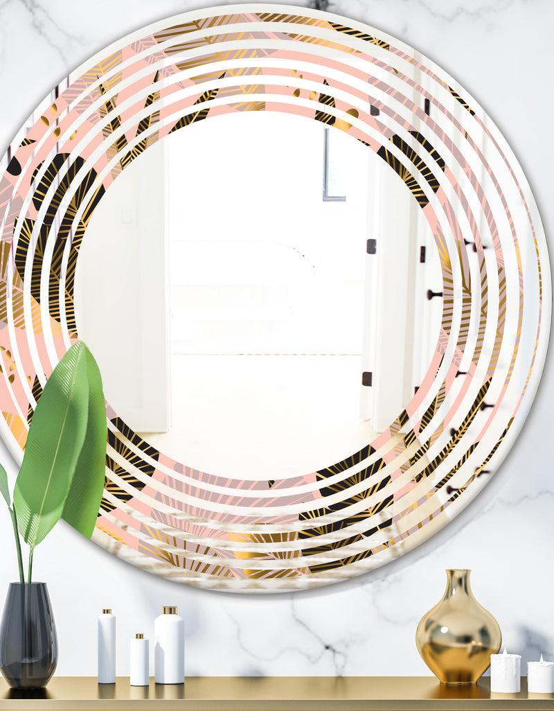 DesignQ Golden Foliage III - Modern Round or Oval Wall Mirror - Wave