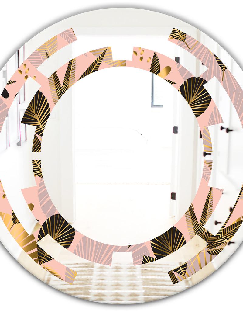 DesignQ Golden Foliage III - Modern Round Or Oval Wall Mirror - Space