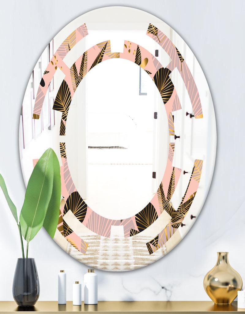 DesignQ Golden Foliage III - Modern Round Or Oval Wall Mirror - Space
