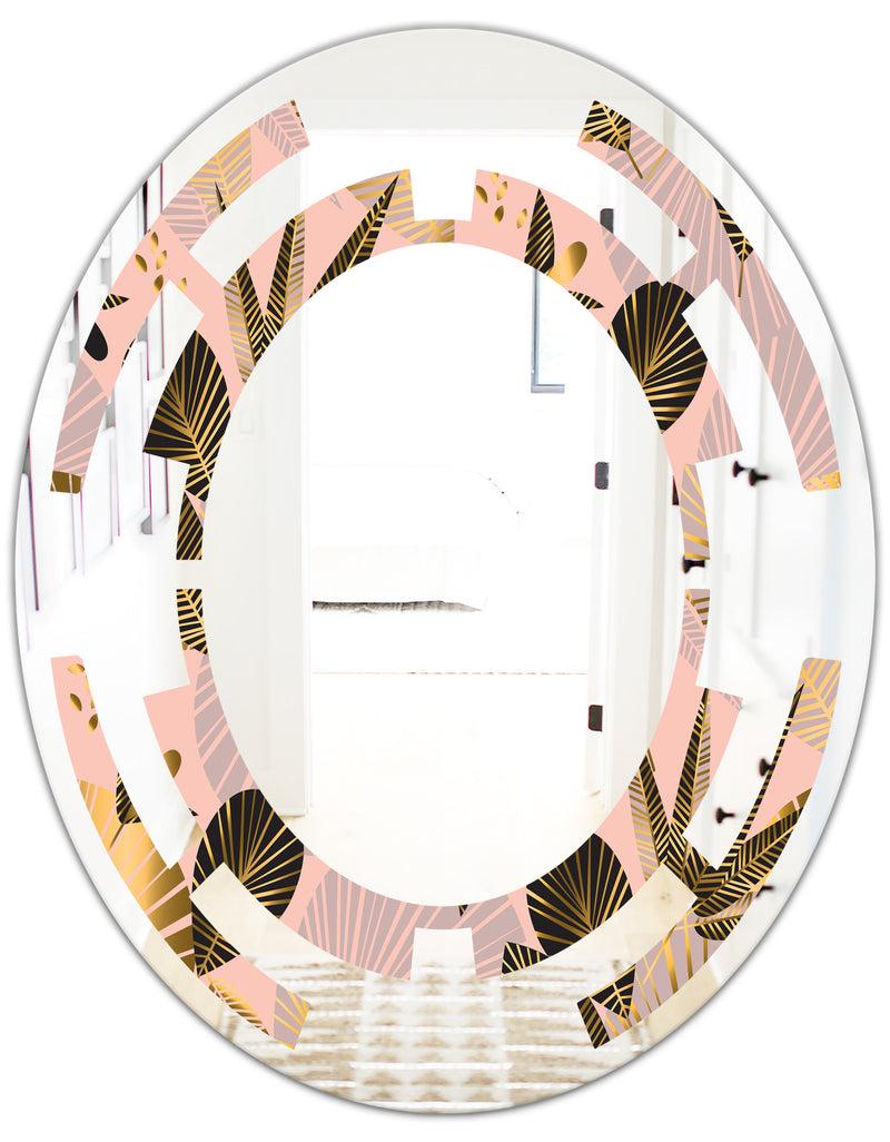 DesignQ Golden Foliage III - Modern Round Or Oval Wall Mirror - Space