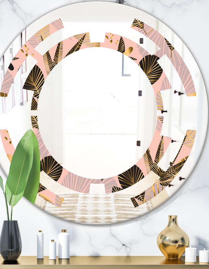 DesignQ Golden Foliage III - Modern Round or Oval Wall Mirror - Space