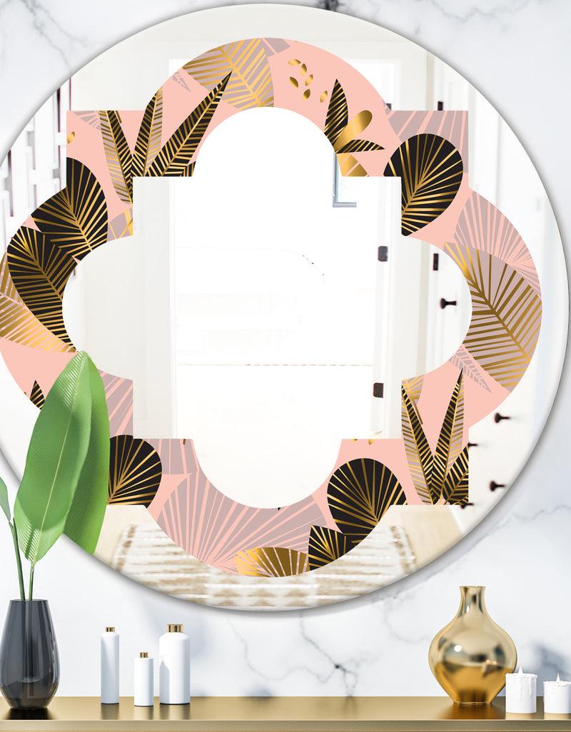 DesignQ Golden Foliage III - Modern Round or Oval Wall Mirror - Quatrefoil