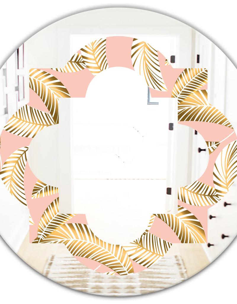 DesignQ Golden Foliage IV - Modern Round Or Oval Wall Mirror - Quatrefoil
