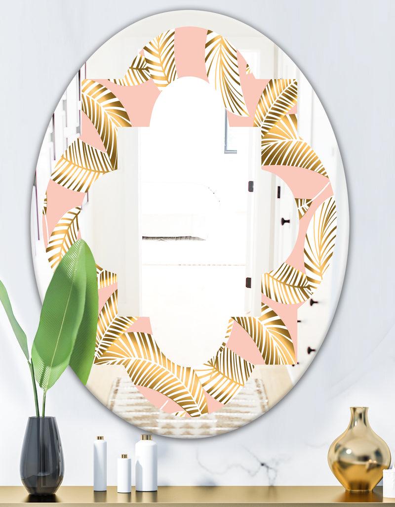 DesignQ Golden Foliage IV - Modern Round Or Oval Wall Mirror - Quatrefoil