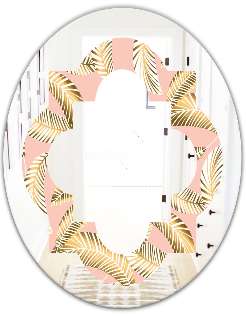 DesignQ Golden Foliage IV - Modern Round Or Oval Wall Mirror - Quatrefoil