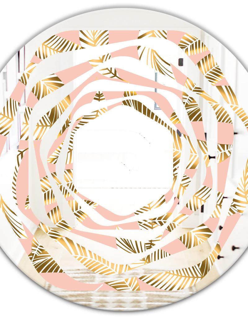 DesignQ Golden Foliage IV - Modern Round Or Oval Wall Mirror - Whirl