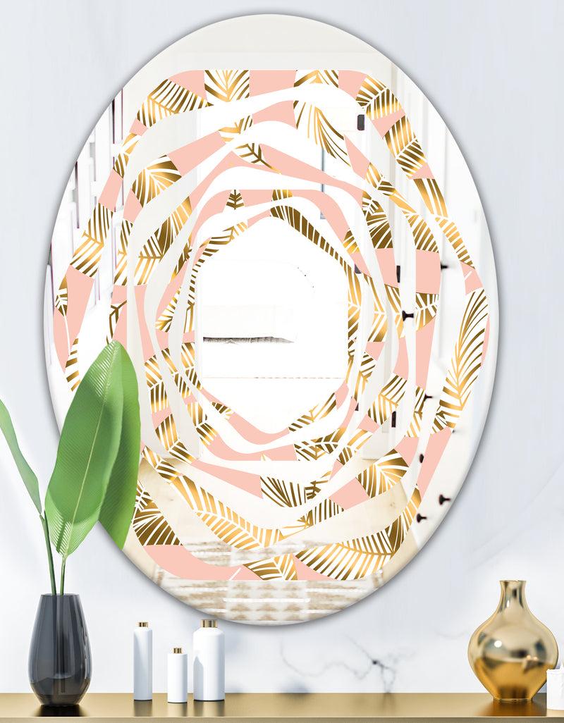 DesignQ Golden Foliage IV - Modern Round Or Oval Wall Mirror - Whirl