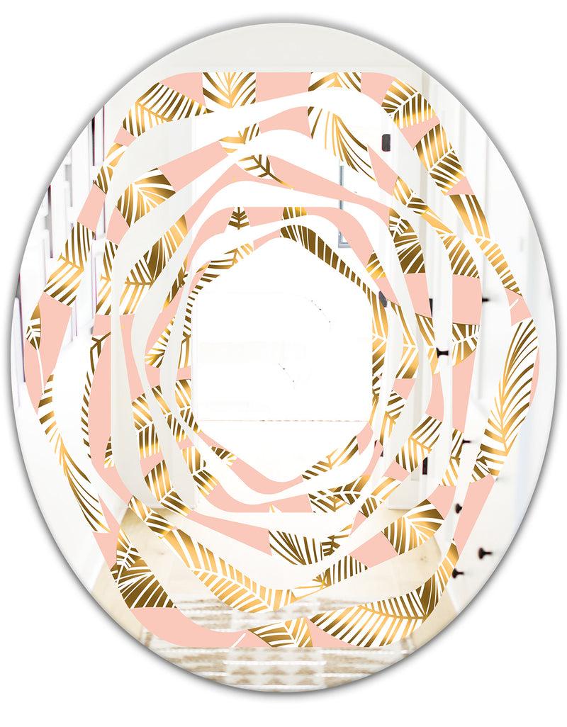 DesignQ Golden Foliage IV - Modern Round Or Oval Wall Mirror - Whirl
