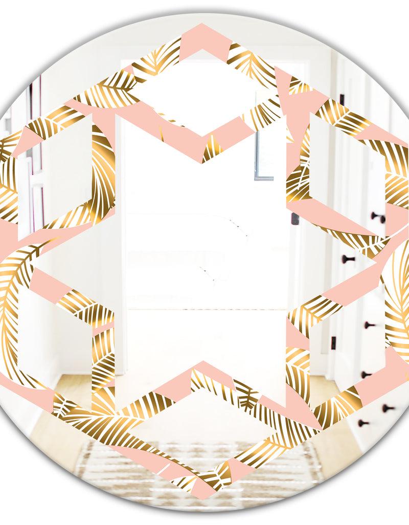 DesignQ Golden Foliage IV - Modern Round Or Oval Wall Mirror - Hexagon Star