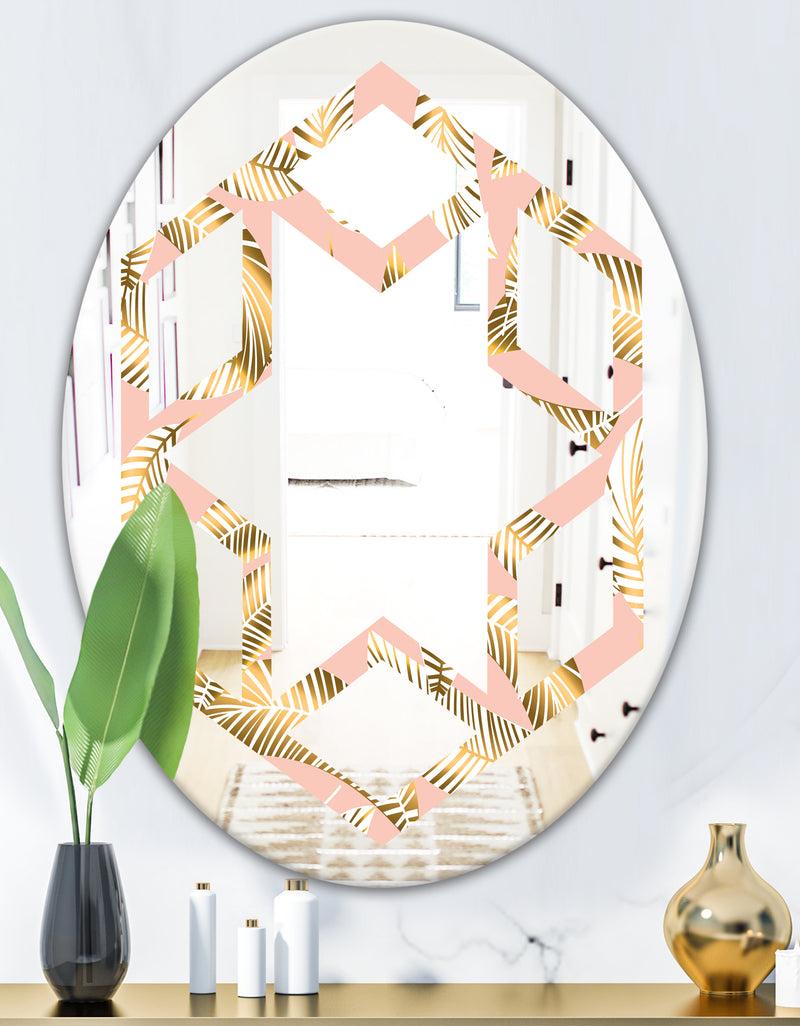 DesignQ Golden Foliage IV - Modern Round Or Oval Wall Mirror - Hexagon Star