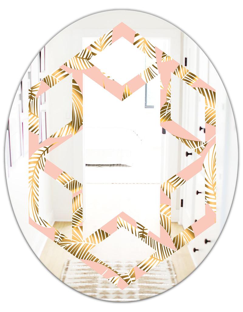 DesignQ Golden Foliage IV - Modern Round Or Oval Wall Mirror - Hexagon Star