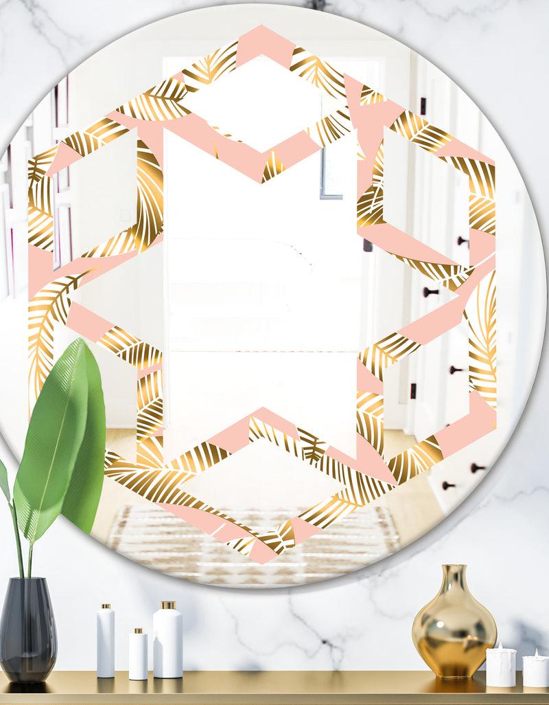DesignQ Golden Foliage IV - Modern Round or Oval Wall Mirror - Hexagon Star