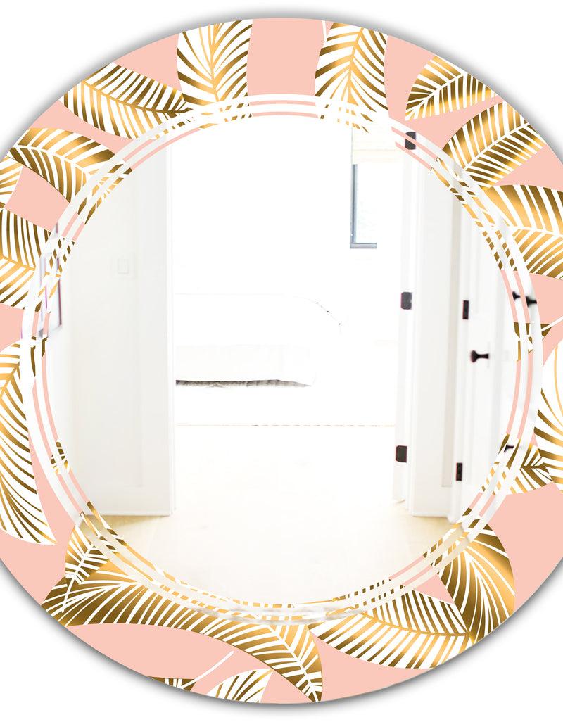 DesignQ Golden Foliage IV - Modern Round Or Oval Wall Mirror - Triple C