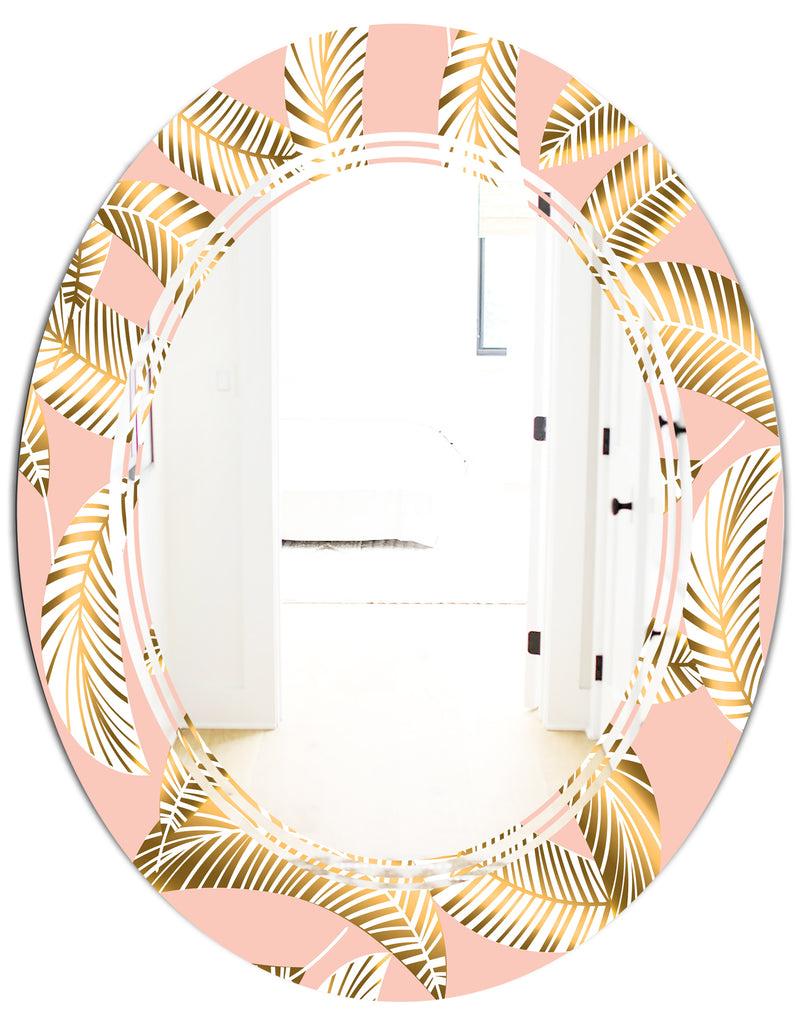 DesignQ Golden Foliage IV - Modern Round Or Oval Wall Mirror - Triple C