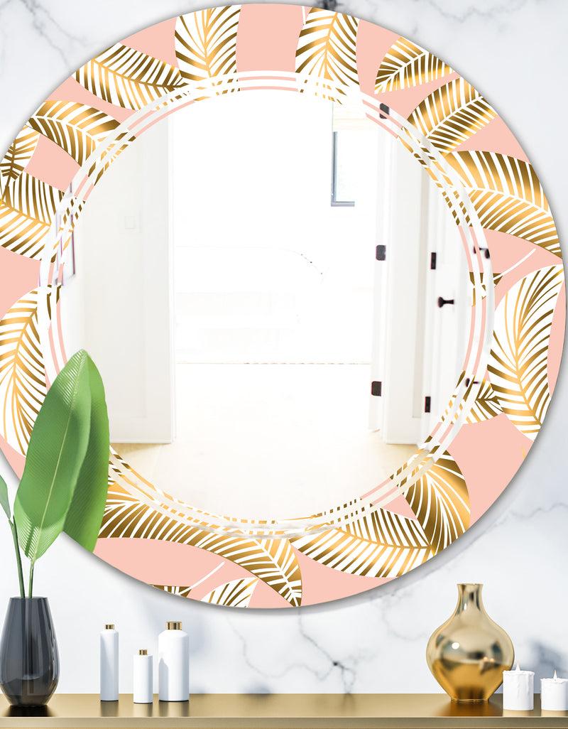 DesignQ Golden Foliage IV - Modern Round or Oval Wall Mirror - Triple C