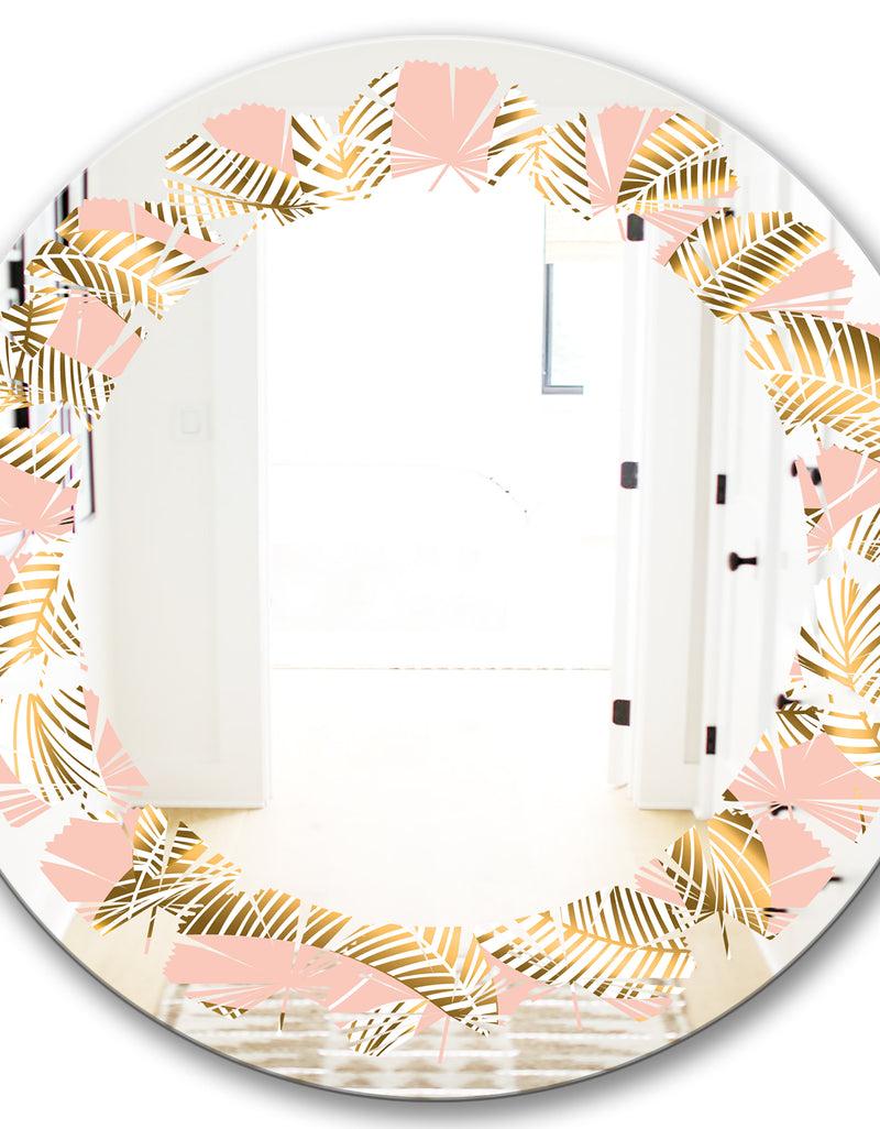 DesignQ Golden Foliage IV - Modern Round Or Oval Wall Mirror - Leaves