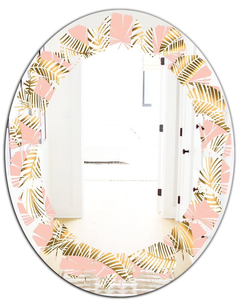 DesignQ Golden Foliage IV - Modern Round Or Oval Wall Mirror - Leaves