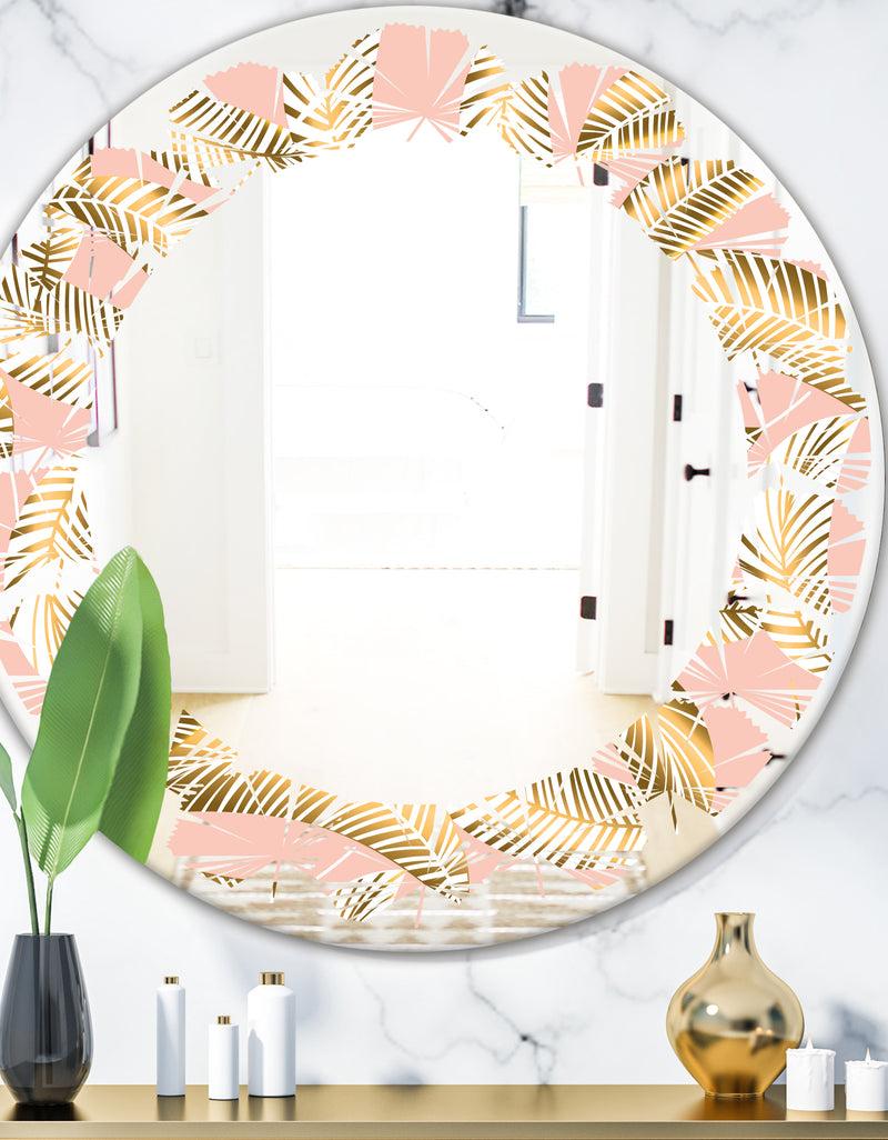 DesignQ Golden Foliage IV - Modern Round or Oval Wall Mirror - Leaves