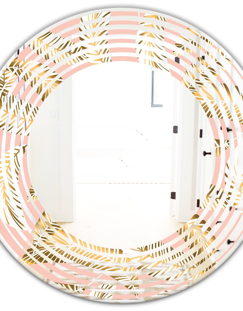DesignQ Golden Foliage IV - Modern Round Or Oval Wall Mirror - Wave