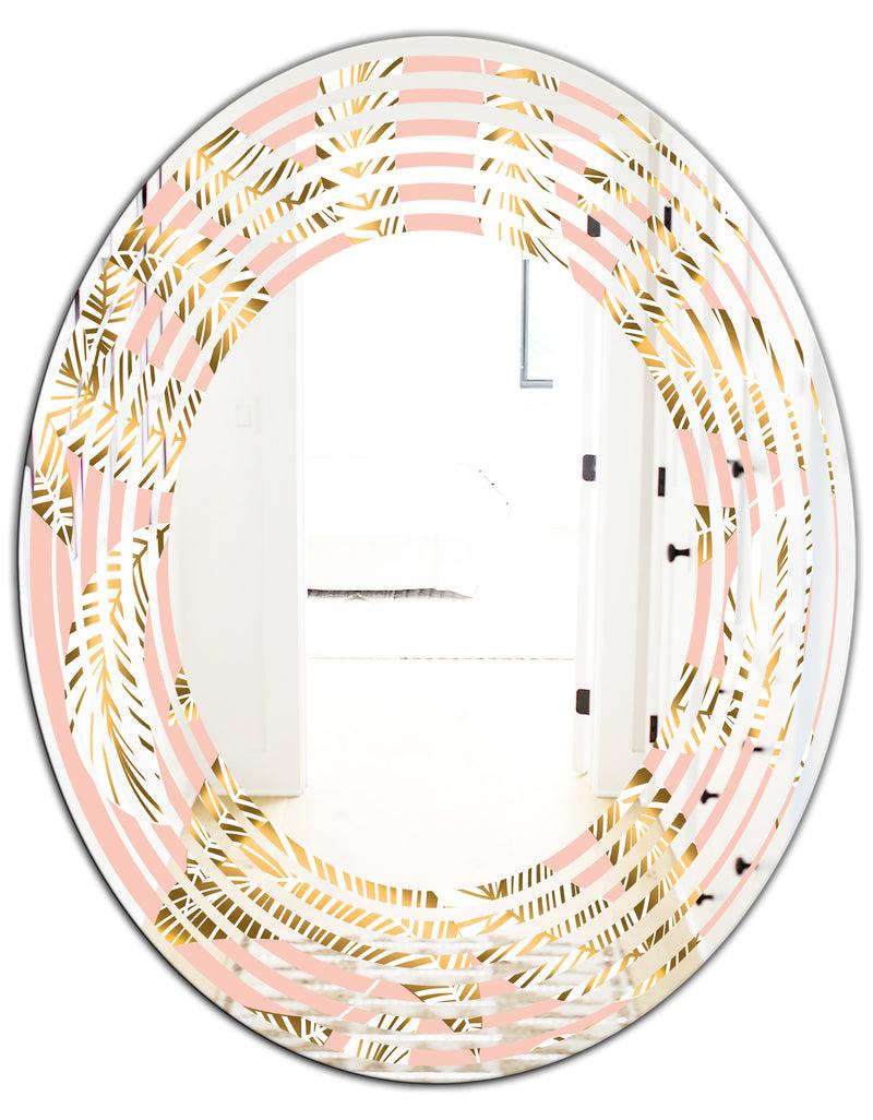 DesignQ Golden Foliage IV - Modern Round Or Oval Wall Mirror - Wave