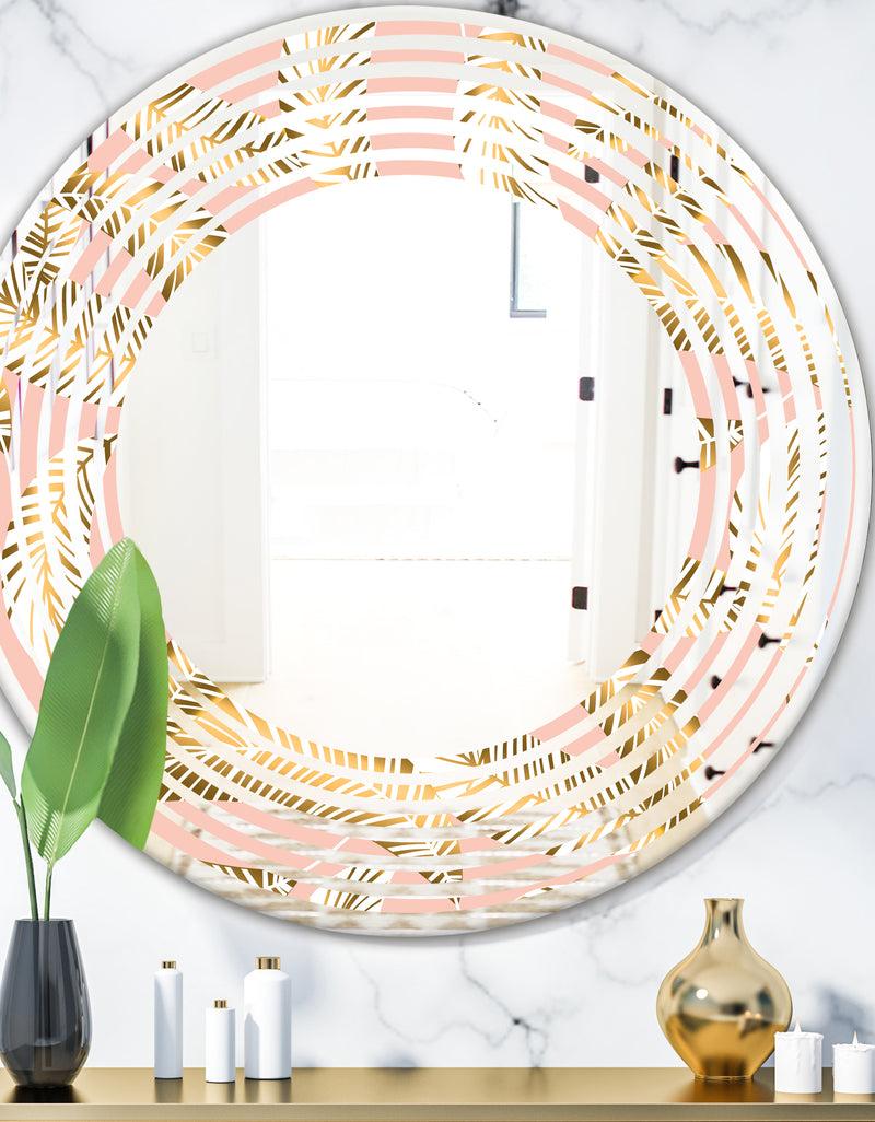 DesignQ Golden Foliage IV - Modern Round or Oval Wall Mirror - Wave
