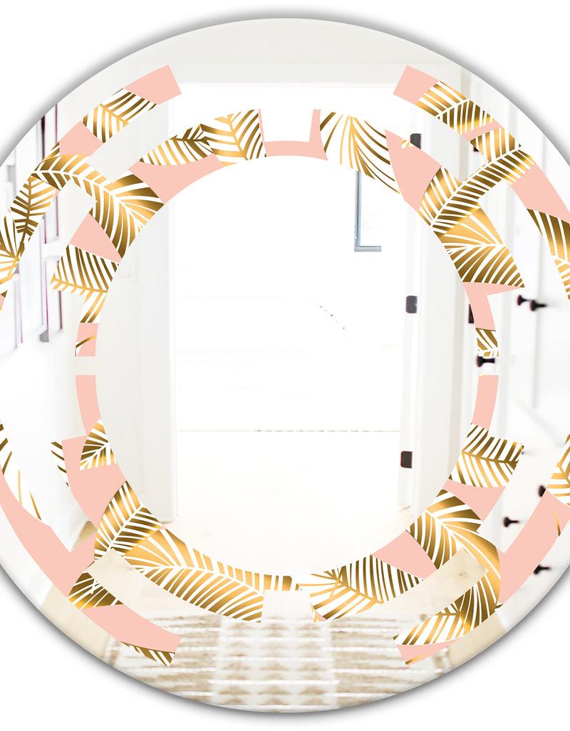 DesignQ Golden Foliage IV - Modern Round Or Oval Wall Mirror - Space