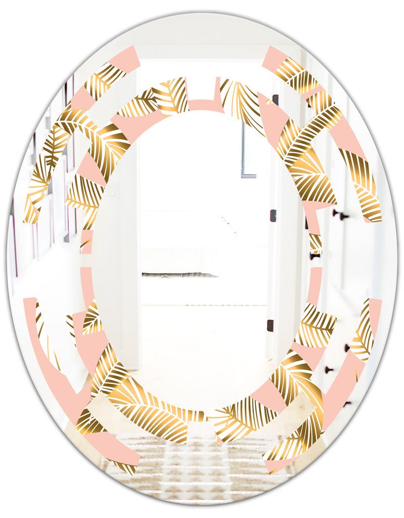 DesignQ Golden Foliage IV - Modern Round Or Oval Wall Mirror - Space