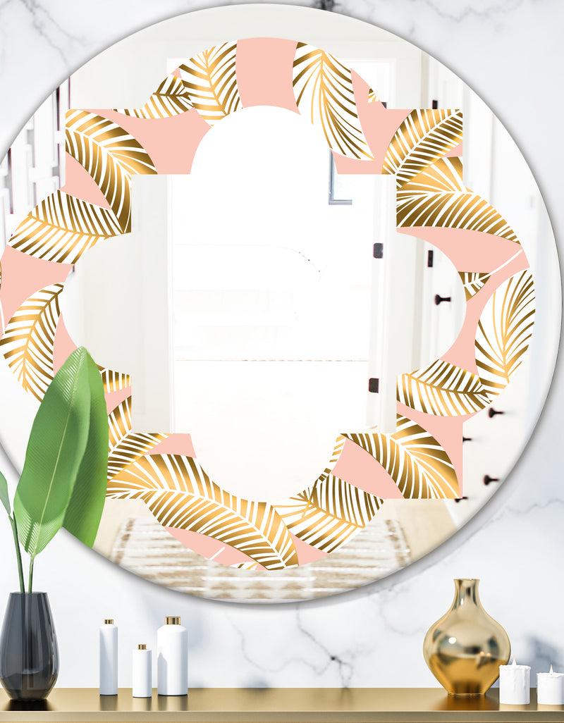 DesignQ Golden Foliage IV - Modern Round or Oval Wall Mirror - Quatrefoil