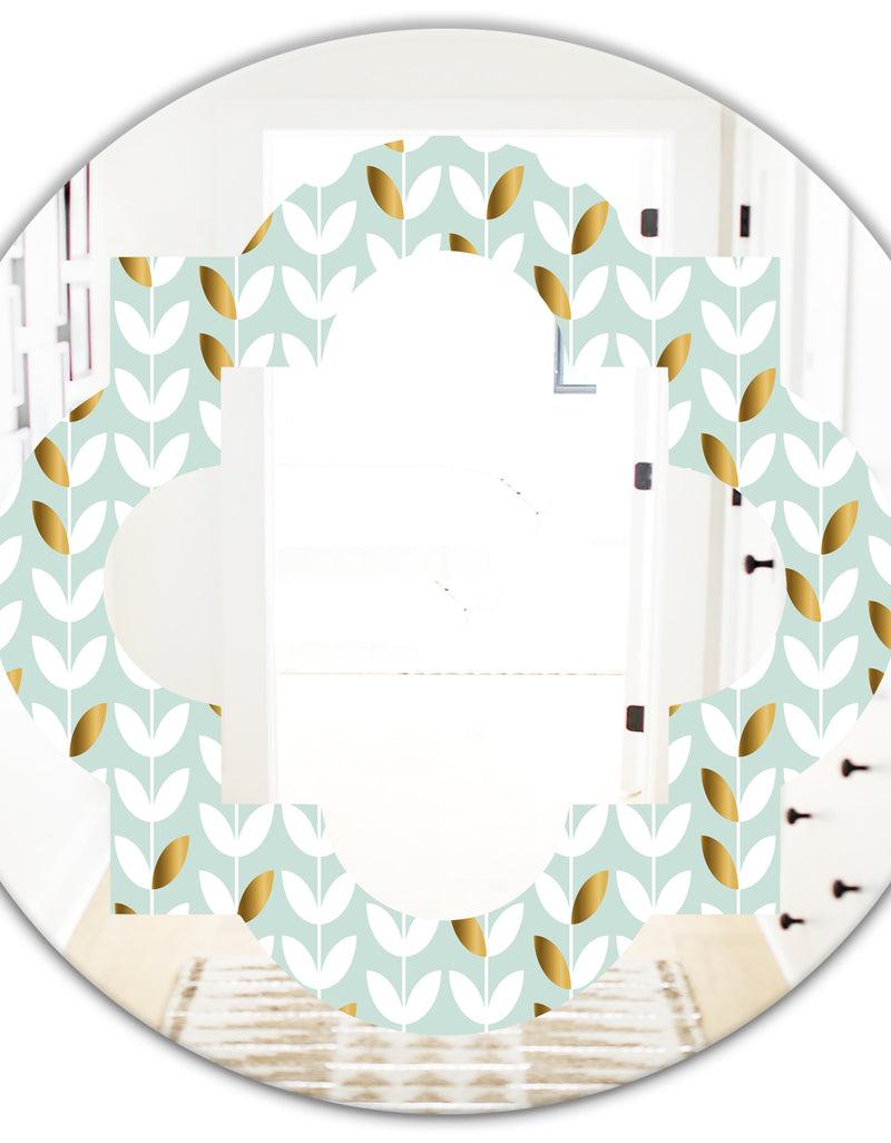 DesignQ Golden Foliage X - Modern Round Or Oval Wall Mirror - Quatrefoil