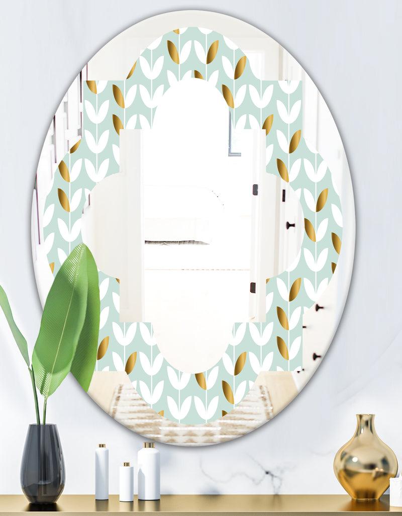 DesignQ Golden Foliage X - Modern Round Or Oval Wall Mirror - Quatrefoil