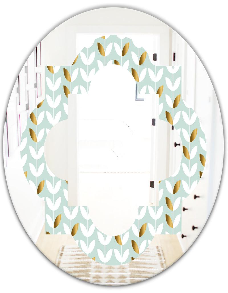 DesignQ Golden Foliage X - Modern Round Or Oval Wall Mirror - Quatrefoil