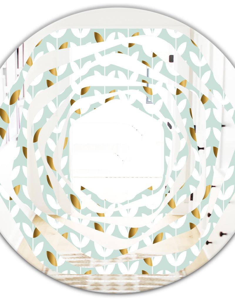 DesignQ Golden Foliage X - Modern Round Or Oval Wall Mirror - Whirl